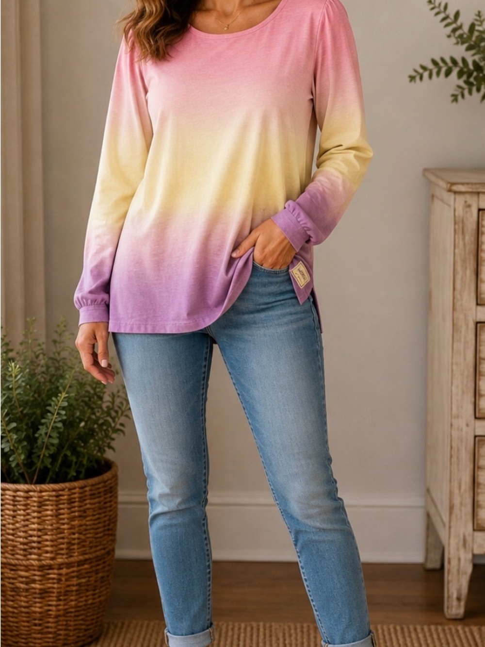 Talbots Ombre Long Sleeve Tee in Pink & Purple Fade -100% cotton